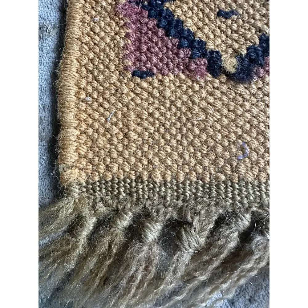 Vintage Turkish Kilim Rug Boho Aztec Rug 37x25” wool jute natural woven